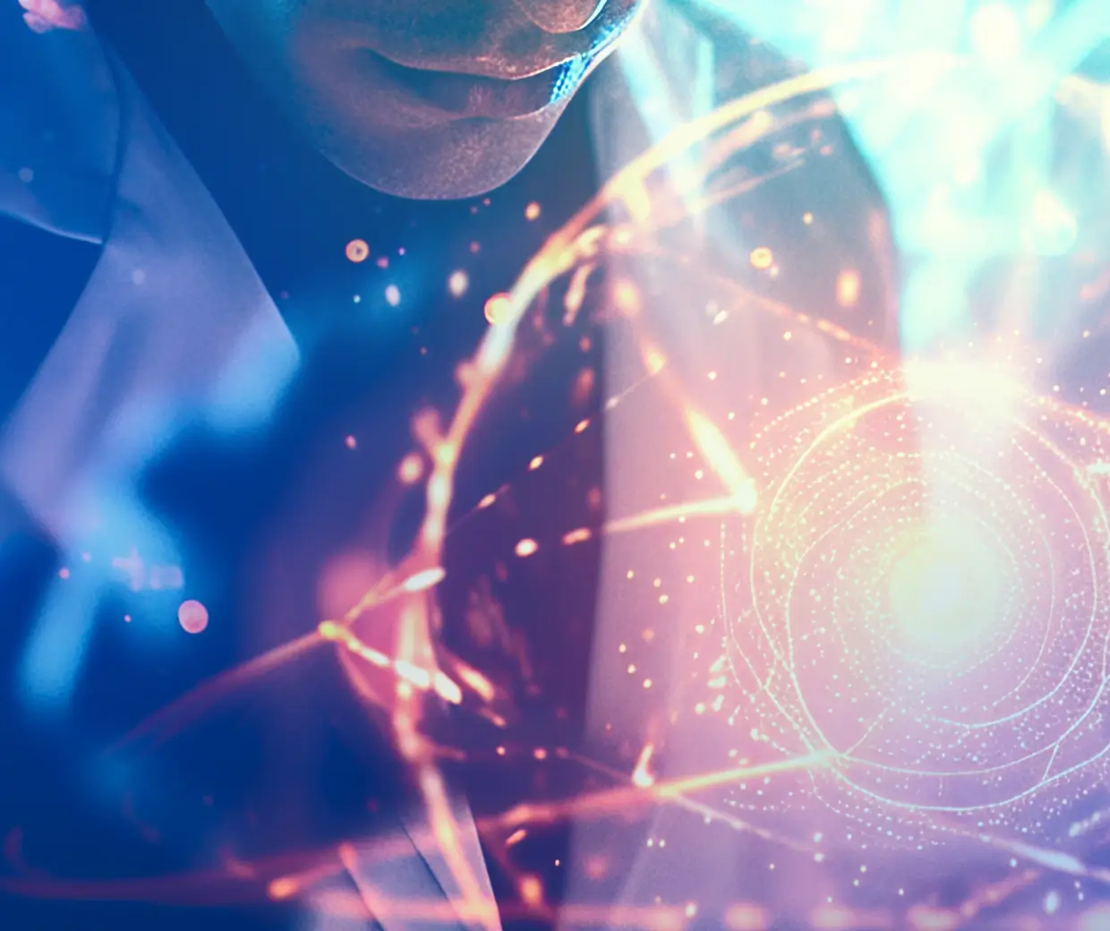 Abstract visualization of quantum energy and human presence